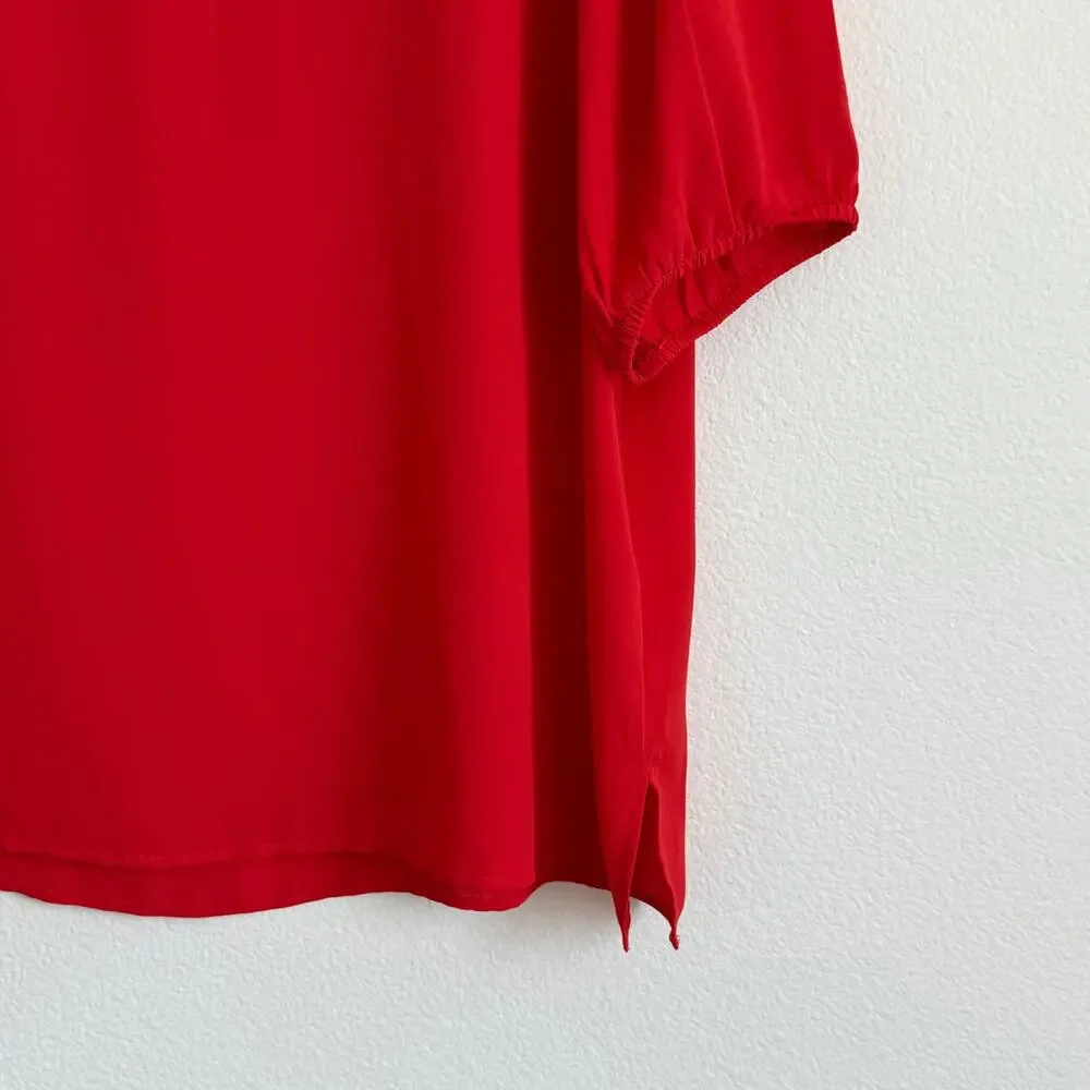 LOFT Red Blouse Lightweight Scoop Neck Scoop Neck Puff Sleeve Sheer Size L